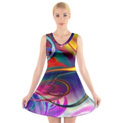 Colorful Rainbow Modern Paint Pattern 13 V-Neck Sleeveless Dress
