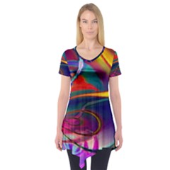 Colorful Rainbow Modern Paint Pattern 13 Short Sleeve Tunic 