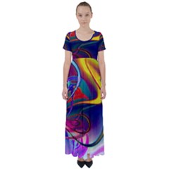 Colorful Rainbow Modern Paint Pattern 13 High Waist Short Sleeve Maxi Dress