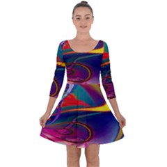 Colorful Rainbow Modern Paint Pattern 13 Quarter Sleeve Skater Dress