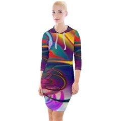 Colorful Rainbow Modern Paint Pattern 13 Quarter Sleeve Hood Bodycon Dress