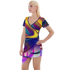 Colorful Rainbow Modern Paint Pattern 13 Short Sleeve Asymmetric Mini Dress