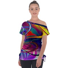 Colorful Rainbow Modern Paint Pattern 13 Off Shoulder Tie-Up Tee