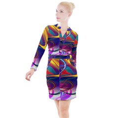 Colorful Rainbow Modern Paint Pattern 13 Button Long Sleeve Dress