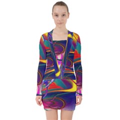 Colorful Rainbow Modern Paint Pattern 13 V-neck Bodycon Long Sleeve Dress