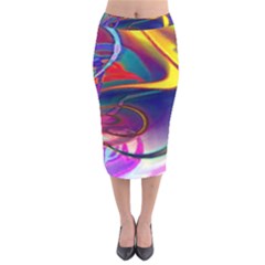 Colorful Rainbow Modern Paint Pattern 13 Velvet Midi Pencil Skirt