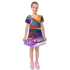 Colorful Rainbow Modern Paint Pattern 13 Kids  Short Sleeve Velvet Dress