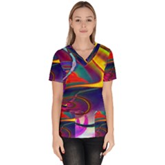 Colorful Rainbow Modern Paint Pattern 13 Women s V-Neck Scrub Top