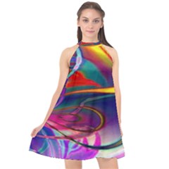 Colorful Rainbow Modern Paint Pattern 13 Halter Neckline Chiffon Dress 