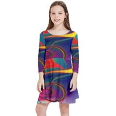 Colorful Rainbow Modern Paint Pattern 13 Kids  Quarter Sleeve Skater Dress