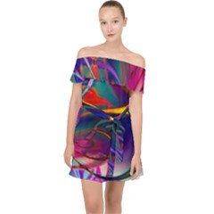 Colorful Rainbow Modern Paint Pattern 13 Off Shoulder Chiffon Dress