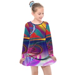 Colorful Rainbow Modern Paint Pattern 13 Kids  Long Sleeve Dress