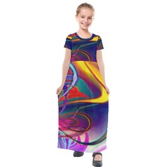 Colorful Rainbow Modern Paint Pattern 13 Kids  Short Sleeve Maxi Dress