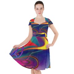 Colorful Rainbow Modern Paint Pattern 13 Cap Sleeve Midi Dress