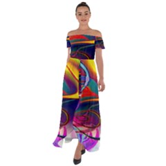 Colorful Rainbow Modern Paint Pattern 13 Off Shoulder Open Front Chiffon Dress