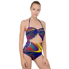 Colorful Rainbow Modern Paint Pattern 13 Scallop Top Cut Out Swimsuit