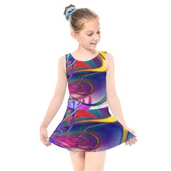 Colorful Rainbow Modern Paint Pattern 13 Kids  Skater Dress Swimsuit