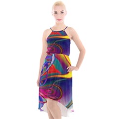 Colorful Rainbow Modern Paint Pattern 13 High-Low Halter Chiffon Dress 