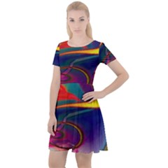 Colorful Rainbow Modern Paint Pattern 13 Cap Sleeve Velour Dress 