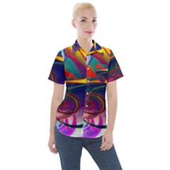 Colorful Rainbow Modern Paint Pattern 13 Women s Short Sleeve Pocket Shirt