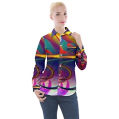 Colorful Rainbow Modern Paint Pattern 13 Women s Long Sleeve Pocket Shirt