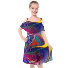 Colorful Rainbow Modern Paint Pattern 13 Kids  Cut Out Shoulders Chiffon Dress