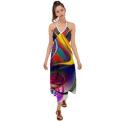 Colorful Rainbow Modern Paint Pattern 13 Halter Tie Back Dress 