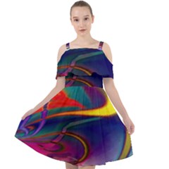 Colorful Rainbow Modern Paint Pattern 13 Cut Out Shoulders Chiffon Dress