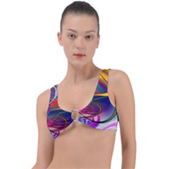 Colorful Rainbow Modern Paint Pattern 13 Ring Detail Bikini Top