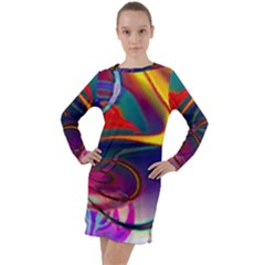 Colorful Rainbow Modern Paint Pattern 13 Long Sleeve Hoodie Dress