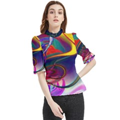 Colorful Rainbow Modern Paint Pattern 13 Frill Neck Blouse