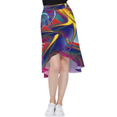 Colorful Rainbow Modern Paint Pattern 13 Frill Hi Low Chiffon Skirt