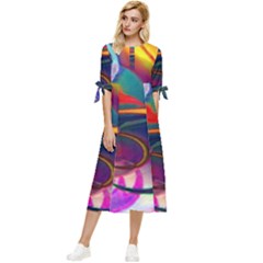 Colorful Rainbow Modern Paint Pattern 13 Bow Sleeve Chiffon Midi Dress