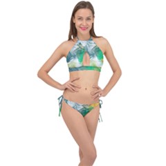 Orange And Green Alcohol Ink  Cross Front Halter Bikini Set