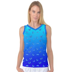 Butterflies At Blue, Two Color Tone Gradient Women s Basketball Tank Top by Casemiro