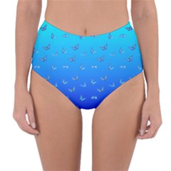 Butterflies At Blue, Two Color Tone Gradient Reversible High-waist Bikini Bottoms by Casemiro