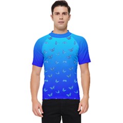 Butterflies At Blue, Two Color Tone Gradient Men s Short Sleeve Rash Guard by Casemiro