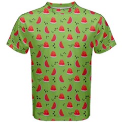 Juicy Slices Of Watermelon On A Green Background Men s Cotton Tee by SychEva