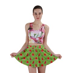 Juicy Slices Of Watermelon On A Green Background Mini Skirt by SychEva