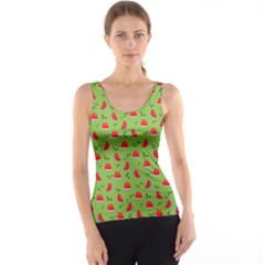 Juicy Slices Of Watermelon On A Green Background Tank Top by SychEva