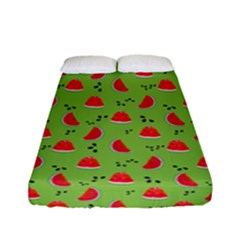 Juicy Slices Of Watermelon On A Green Background Fitted Sheet (full/ Double Size) by SychEva