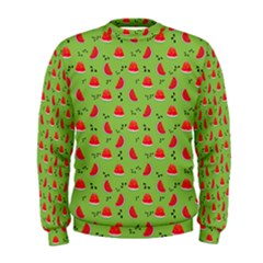 Juicy Slices Of Watermelon On A Green Background Men s Sweatshirt by SychEva