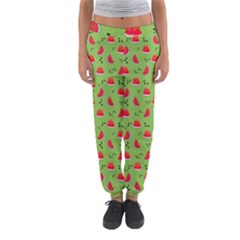 Juicy Slices Of Watermelon On A Green Background Women s Jogger Sweatpants by SychEva