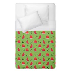 Juicy Slices Of Watermelon On A Green Background Duvet Cover (single Size) by SychEva