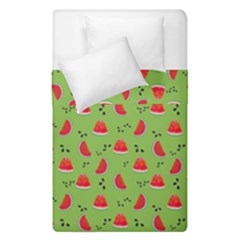 Juicy Slices Of Watermelon On A Green Background Duvet Cover Double Side (single Size) by SychEva