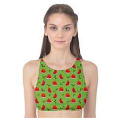 Juicy Slices Of Watermelon On A Green Background Tank Bikini Top by SychEva