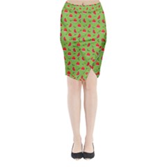 Juicy Slices Of Watermelon On A Green Background Midi Wrap Pencil Skirt by SychEva