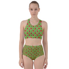 Juicy Slices Of Watermelon On A Green Background Racer Back Bikini Set by SychEva