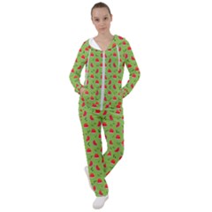 Juicy Slices Of Watermelon On A Green Background Women s Tracksuit by SychEva