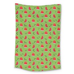 Juicy Slices Of Watermelon On A Green Background Large Tapestry by SychEva